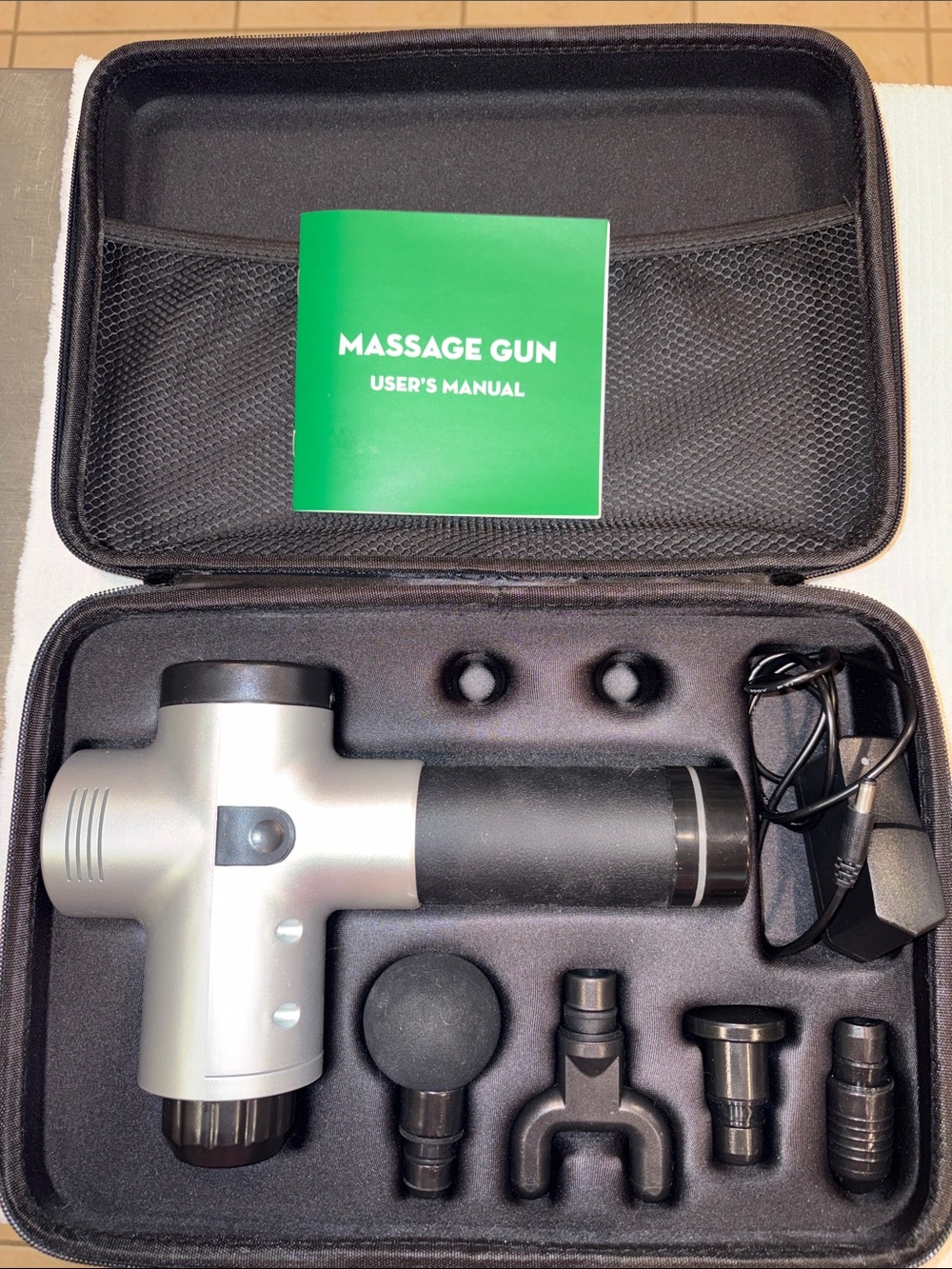 Portable Massage Gun with Case - Silver & Black